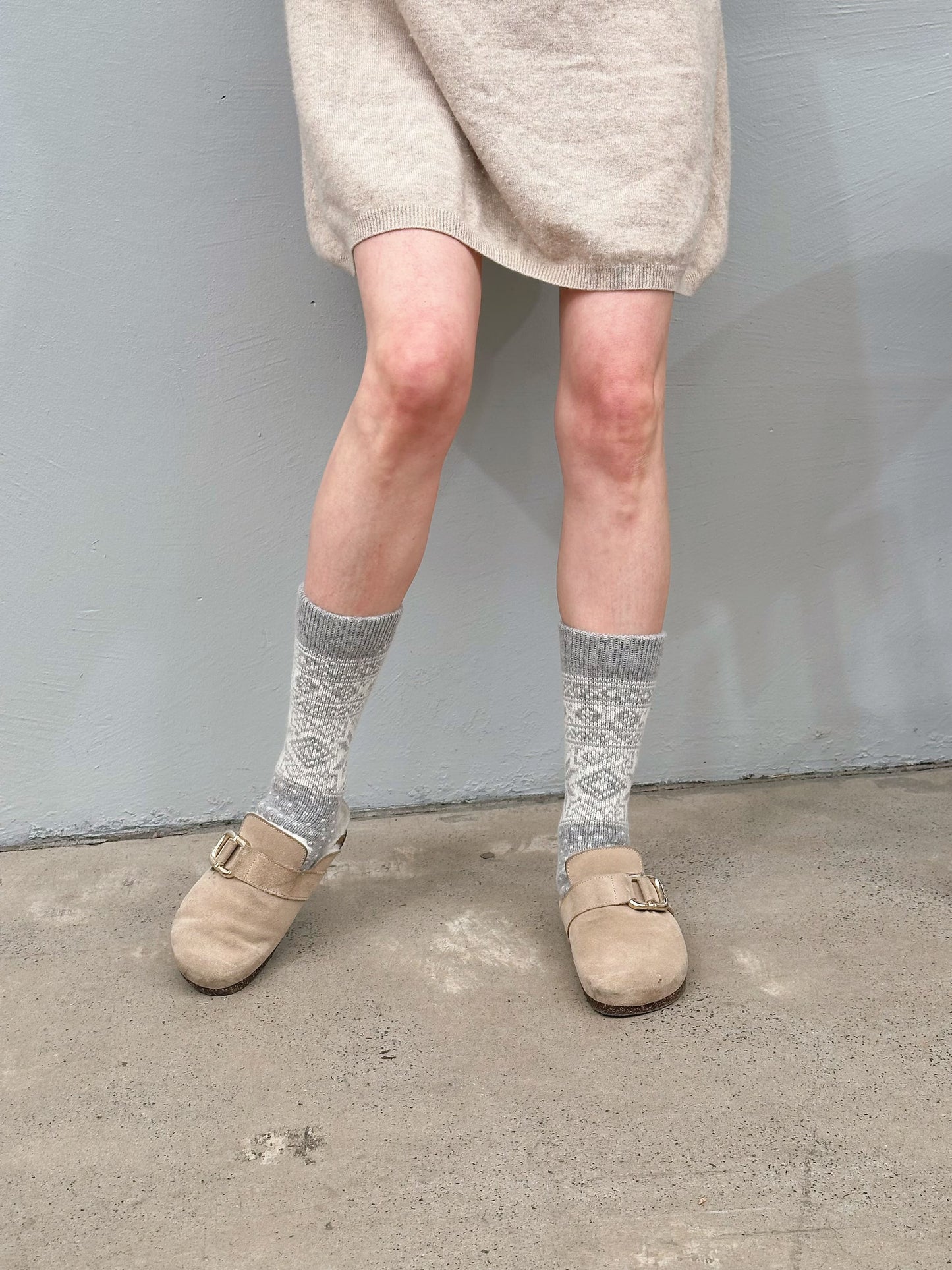 Snowflake Light Grey:White Colour EU Wool Socks