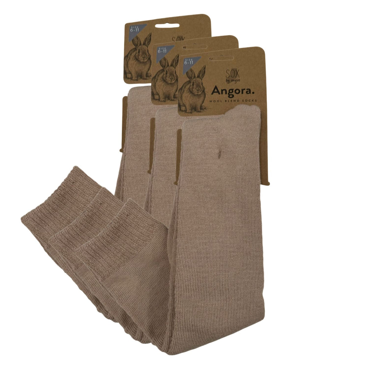 Angora Wool Blend Knee High Socks with SEAMLESS Toe - Beige