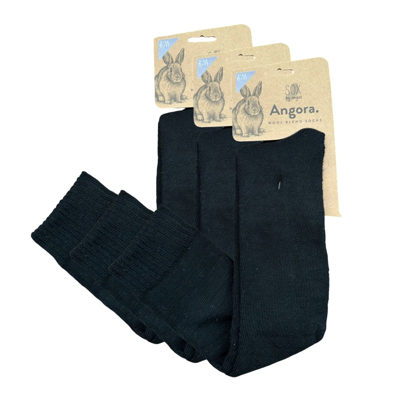 Angora Wool Blend Knee High Socks with SEAMLESS Toe - Black