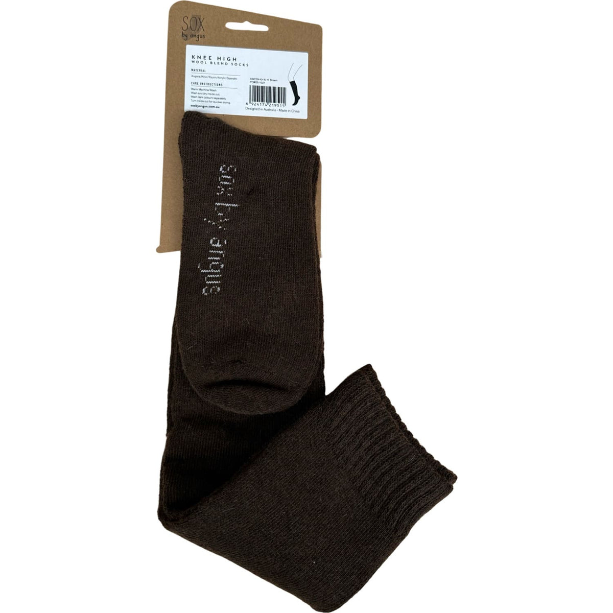 Angora Wool Blend Knee High Socks with SEAMLESS Toe - Brown