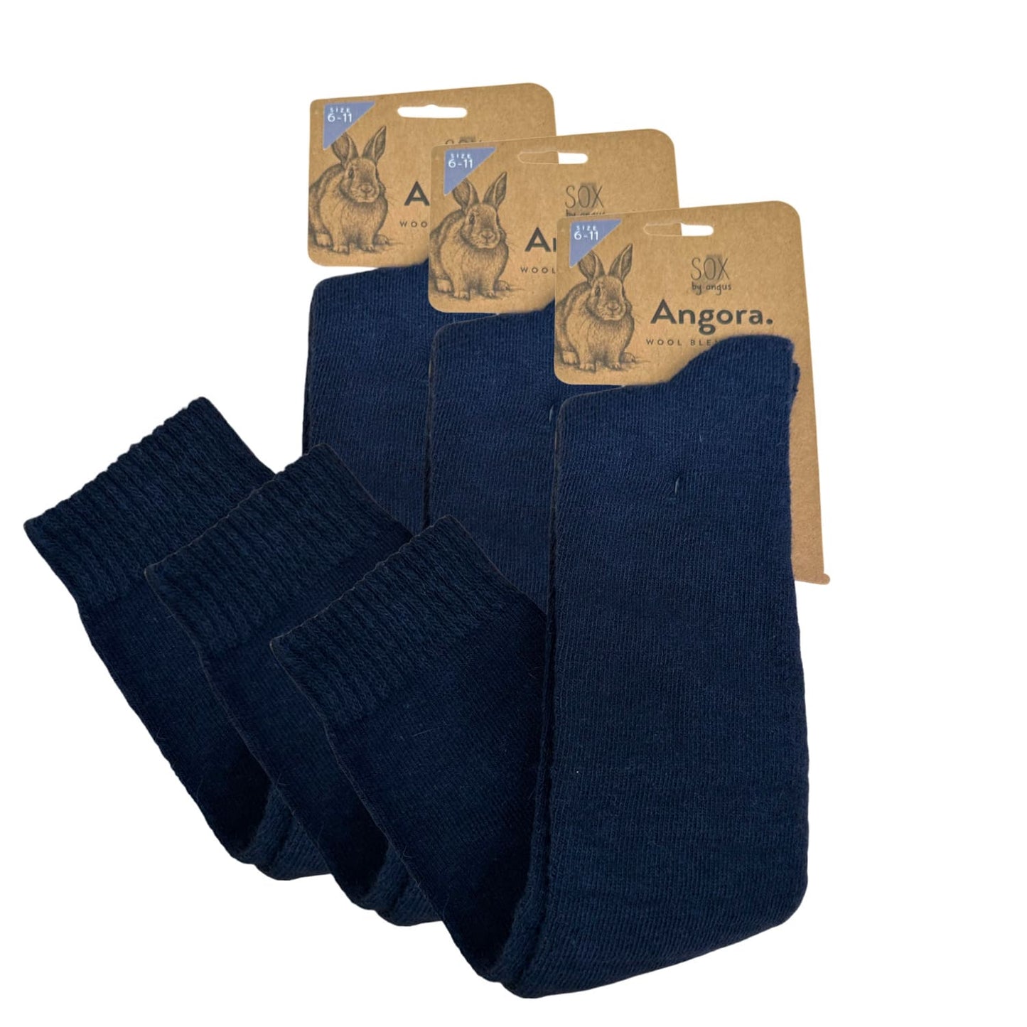 Angora Wool Blend Knee High Socks with SEAMLESS Toe - Navy