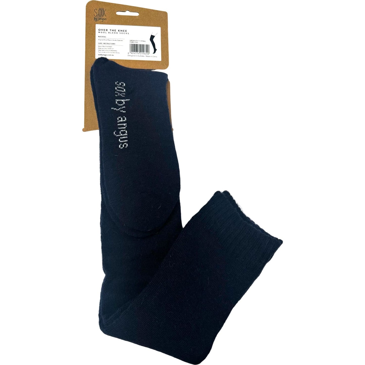 Angora Wool Blend Over The Knee Socks with SEAMLESS Toe - Navy