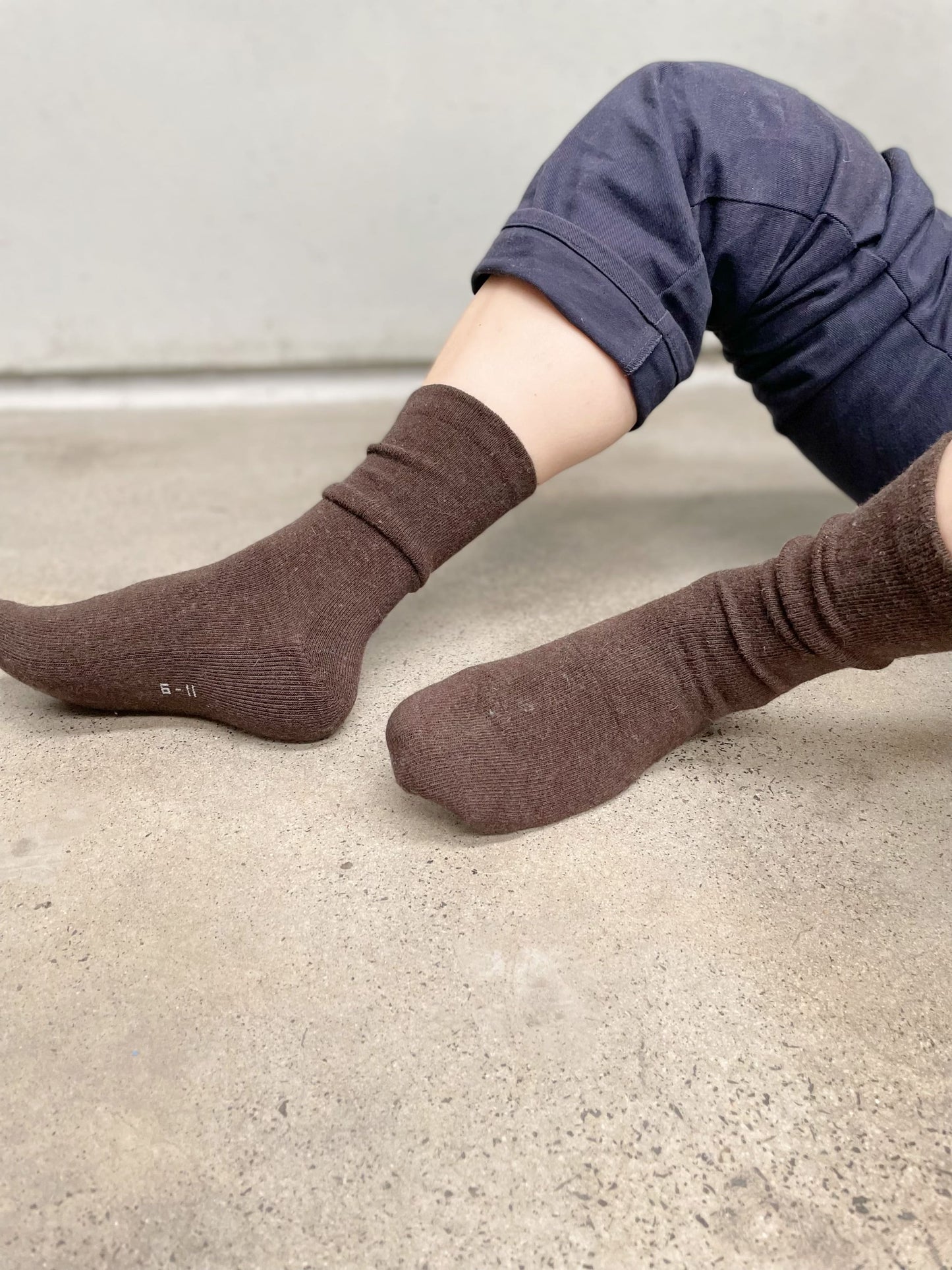 Angora Wool Blend Cushion Sole Loose Top Socks - NO SEAM - Brown