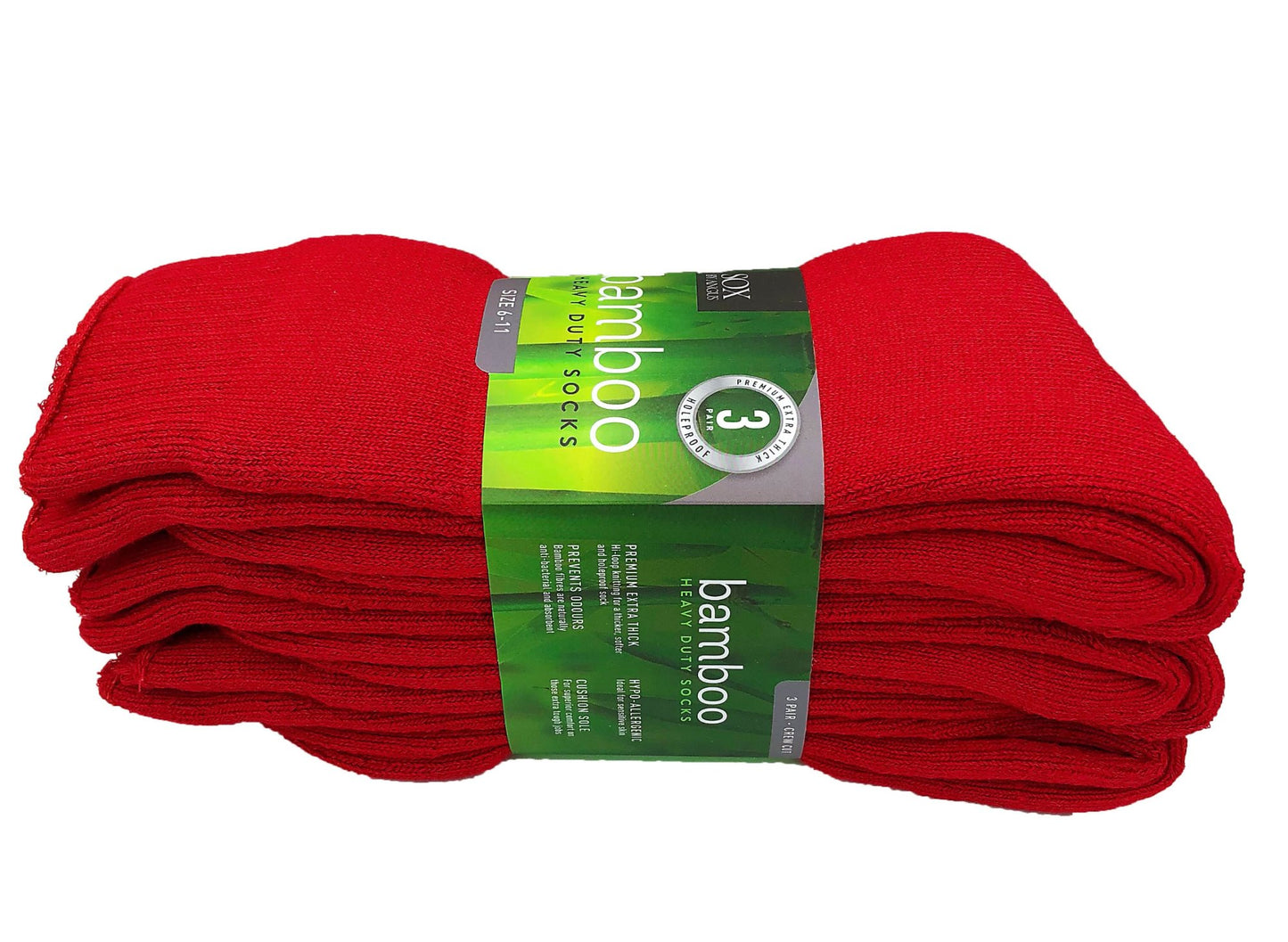 Bamboo Heavy Duty Socks - 3 Pack - Red