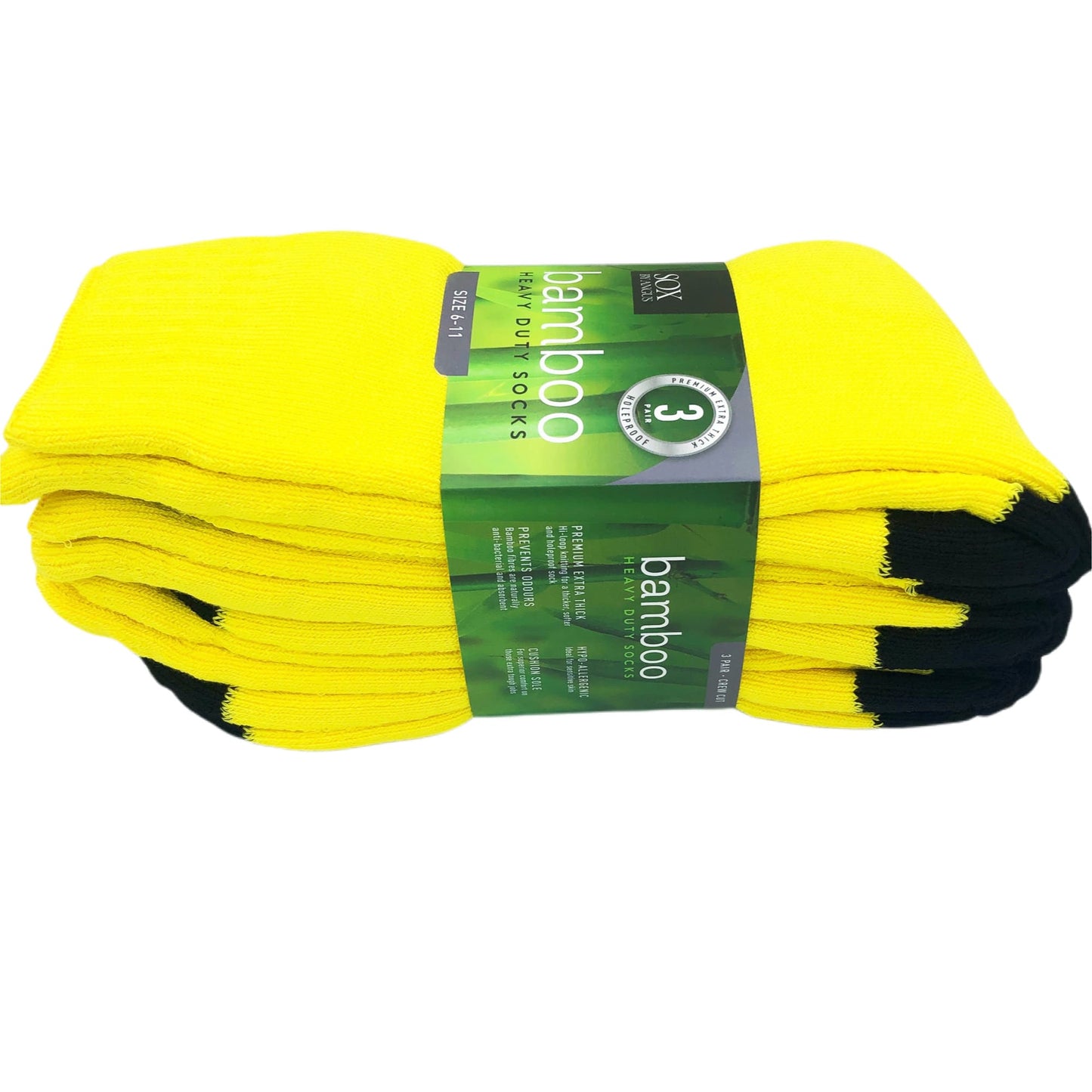 Bamboo Heavy Duty Socks - 3 Pack - Yellow/Black