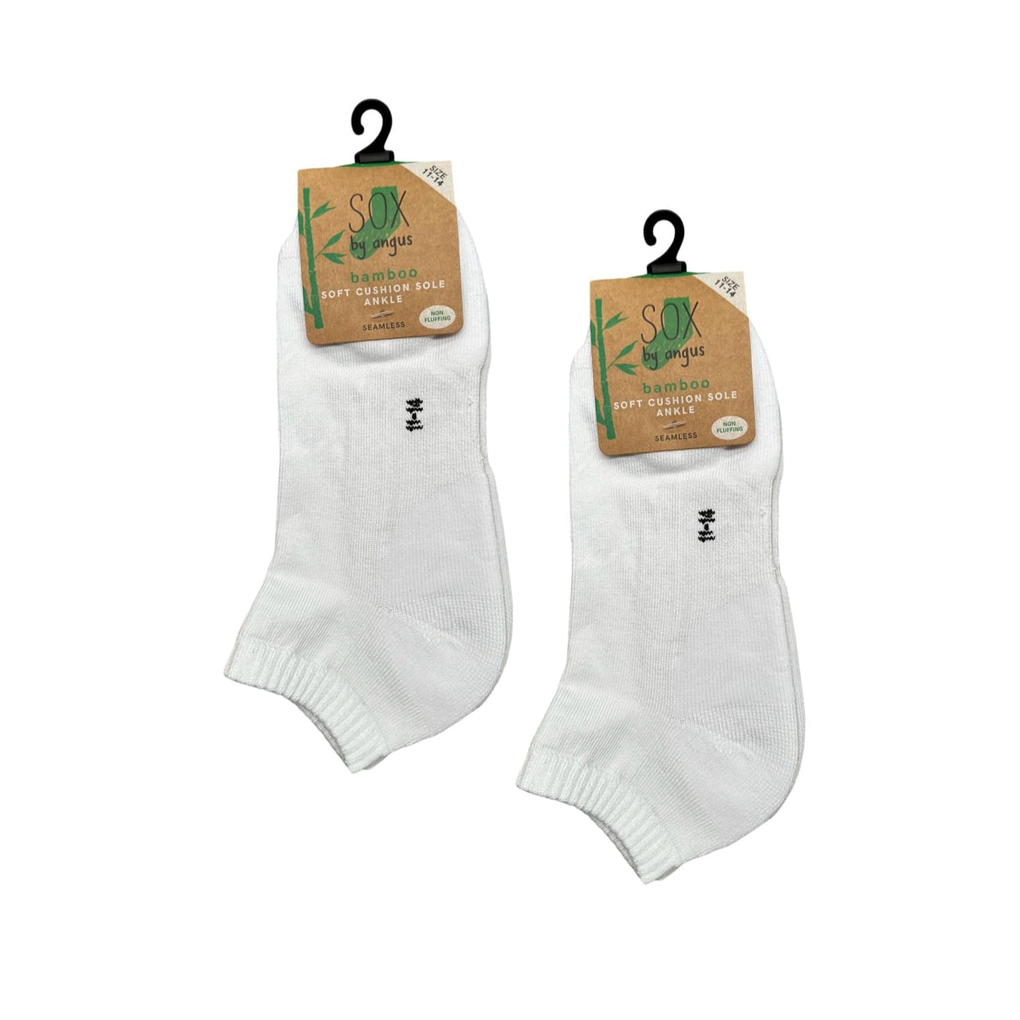 Non-fluffing Bamboo Cushion Foot Anklet Sport Socks - Seamless - White