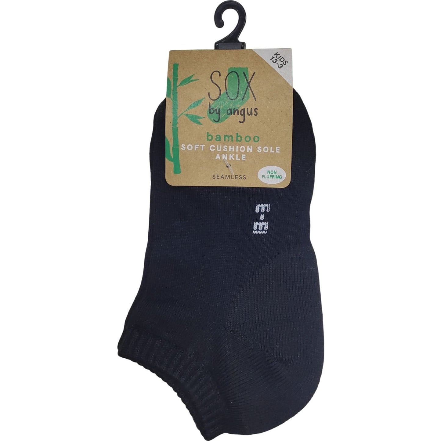 Non-fluffing Bamboo Cushion Foot Anklet Sport Socks - Seamless - Black