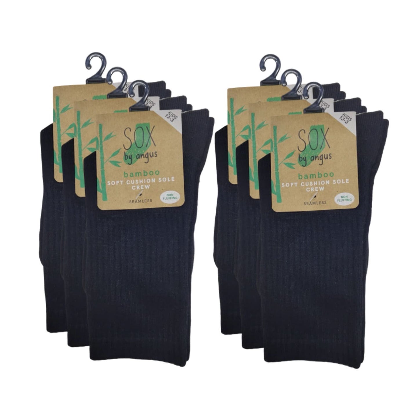 Non-fluffing Bamboo Cushion Foot Crew Sport Socks - Seamless - Black