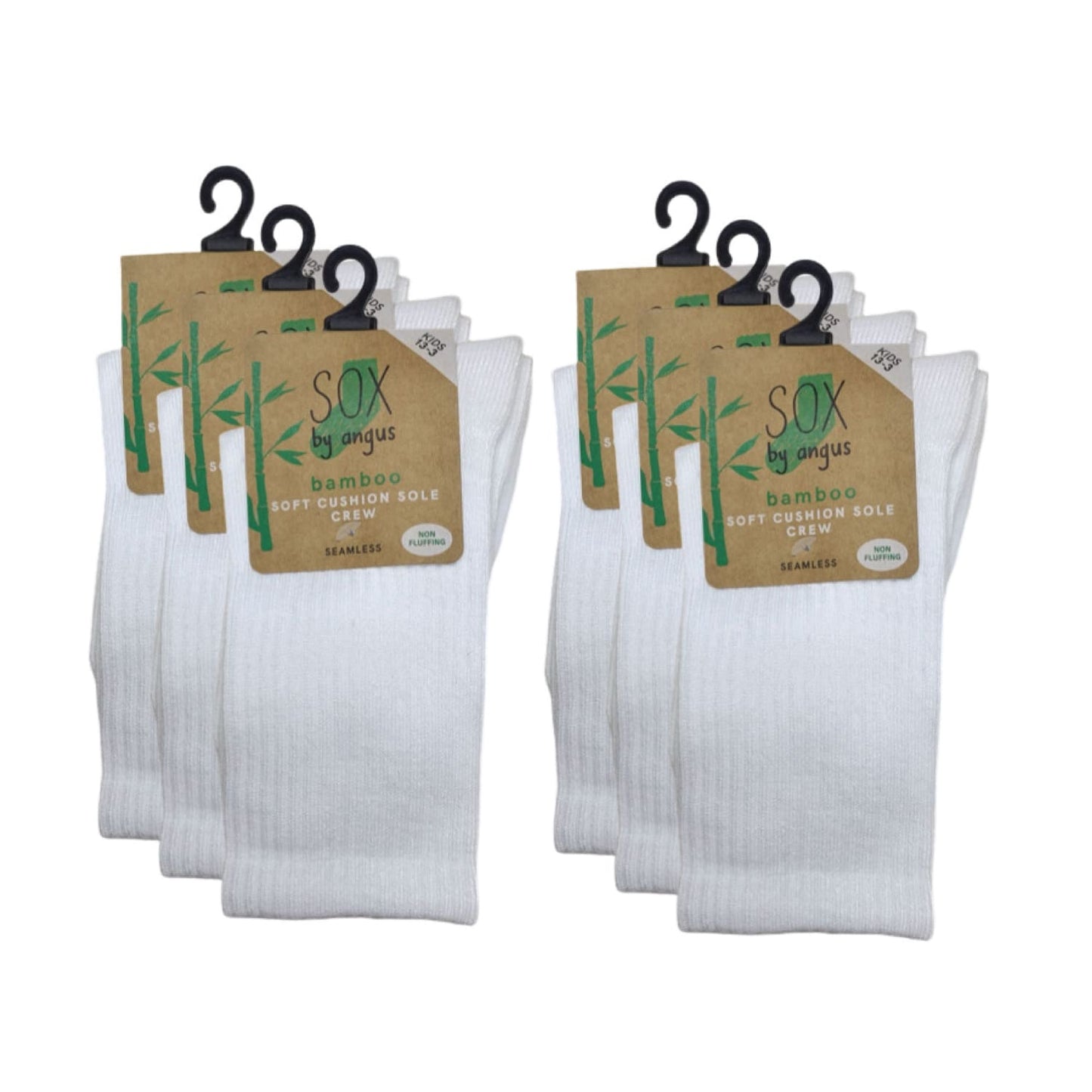 Non-fluffing Bamboo Cushion Foot Crew Sport Socks -Seamless - White