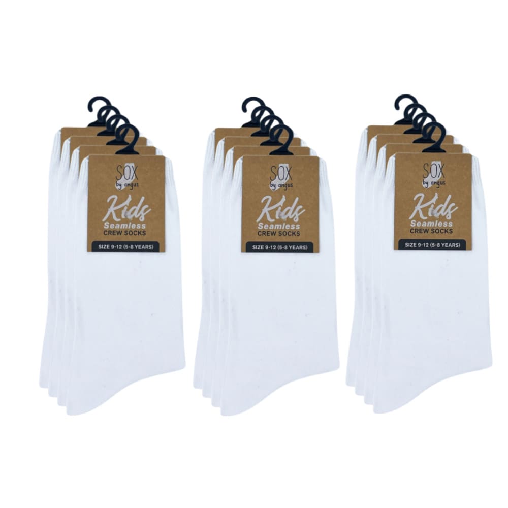 Cotton School Crew Socks - NO SEAM - WHITE