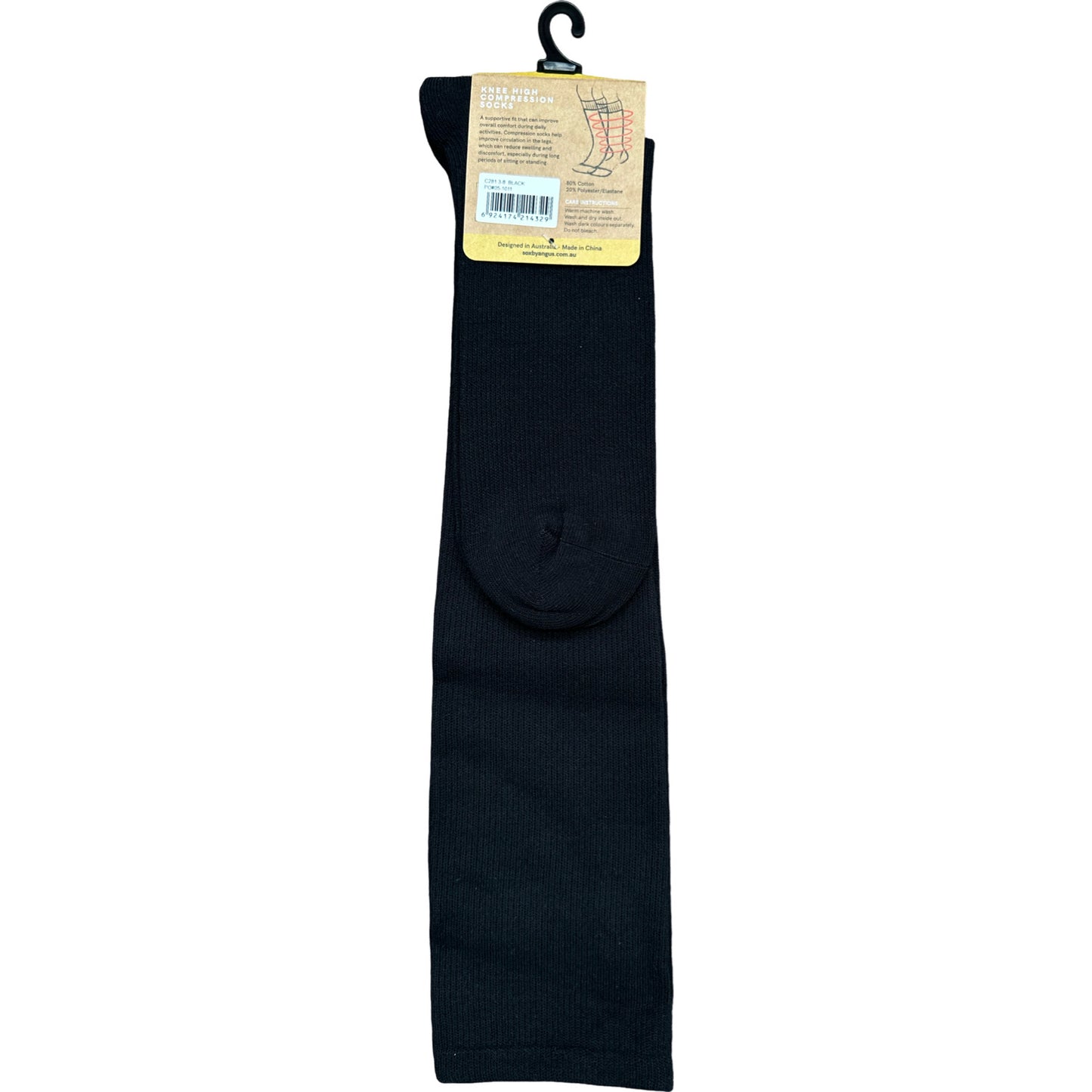 Cotton Compression Socks – Seamless Toe –Black
