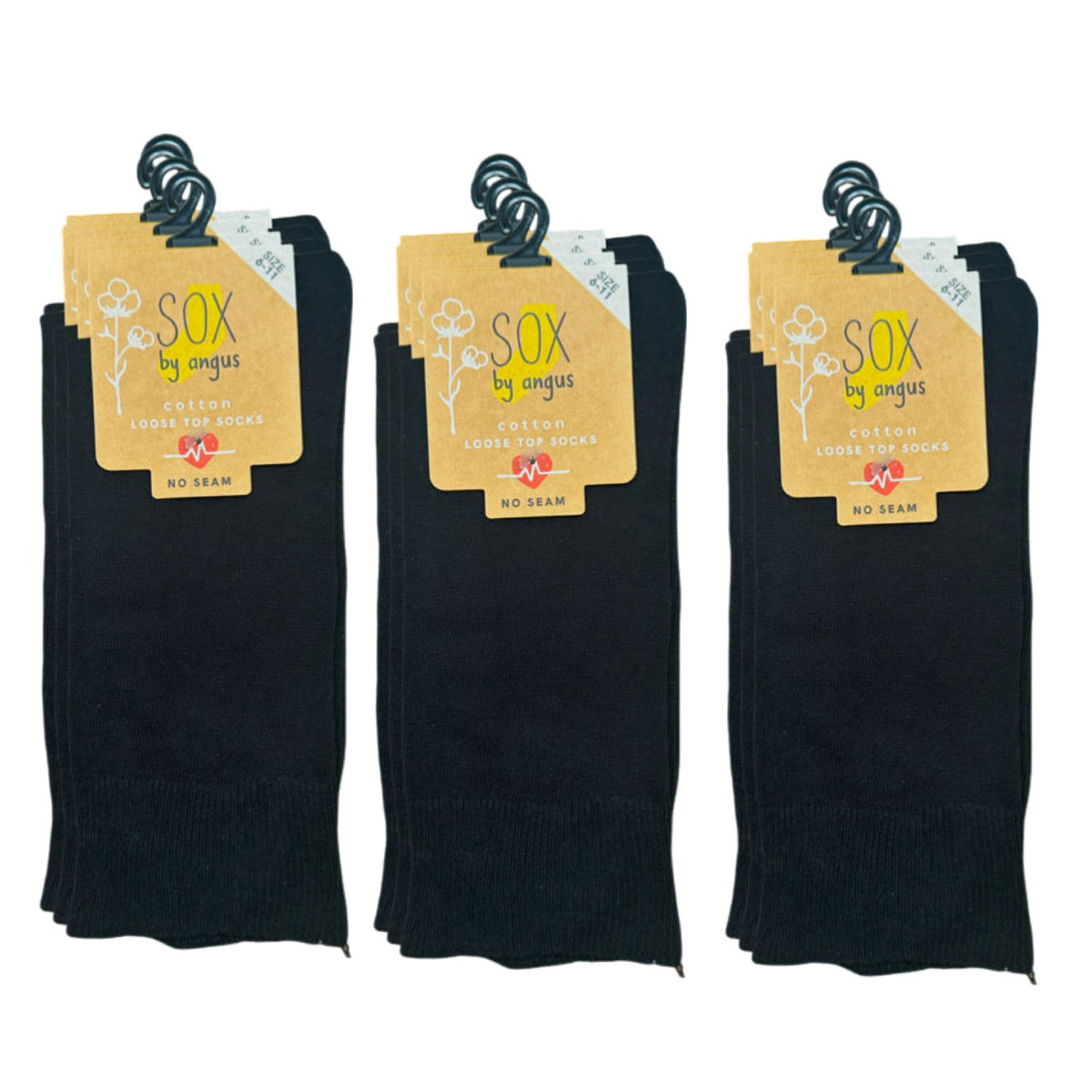 Cotton Loose Top Socks - NO SEAM - Black
