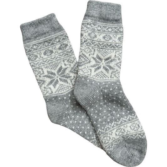 Snowflake Light Grey:White Colour EU Wool Socks