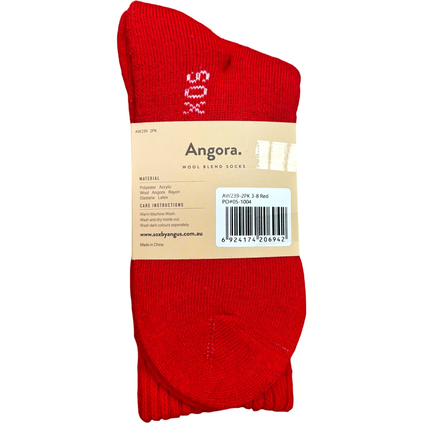 Angora Wool Blend Cushion Crew Socks - Red