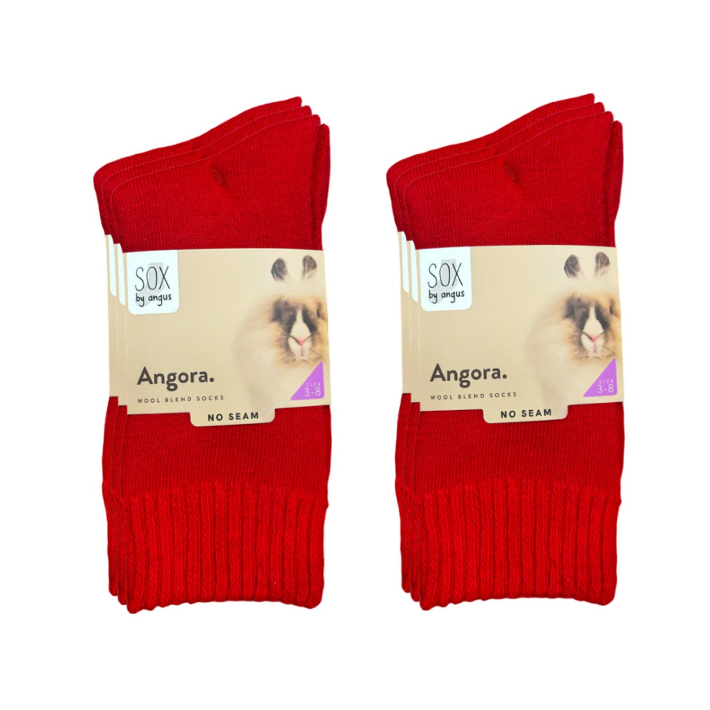 Angora Wool Blend Cushion Crew Socks - Red
