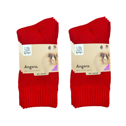 Angora Wool Blend Cushion Crew Socks - Red