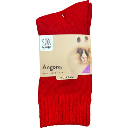 Angora Wool Blend Cushion Crew Socks - Red