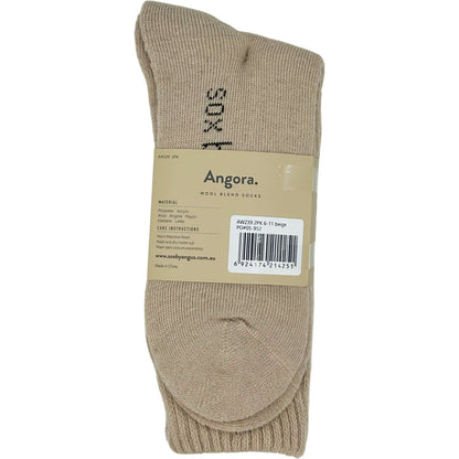Angora Wool Blend Cushion Crew Socks - Beige