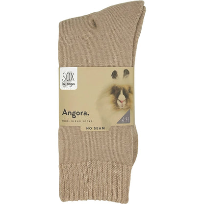 Angora Wool Blend Cushion Crew Socks - Beige