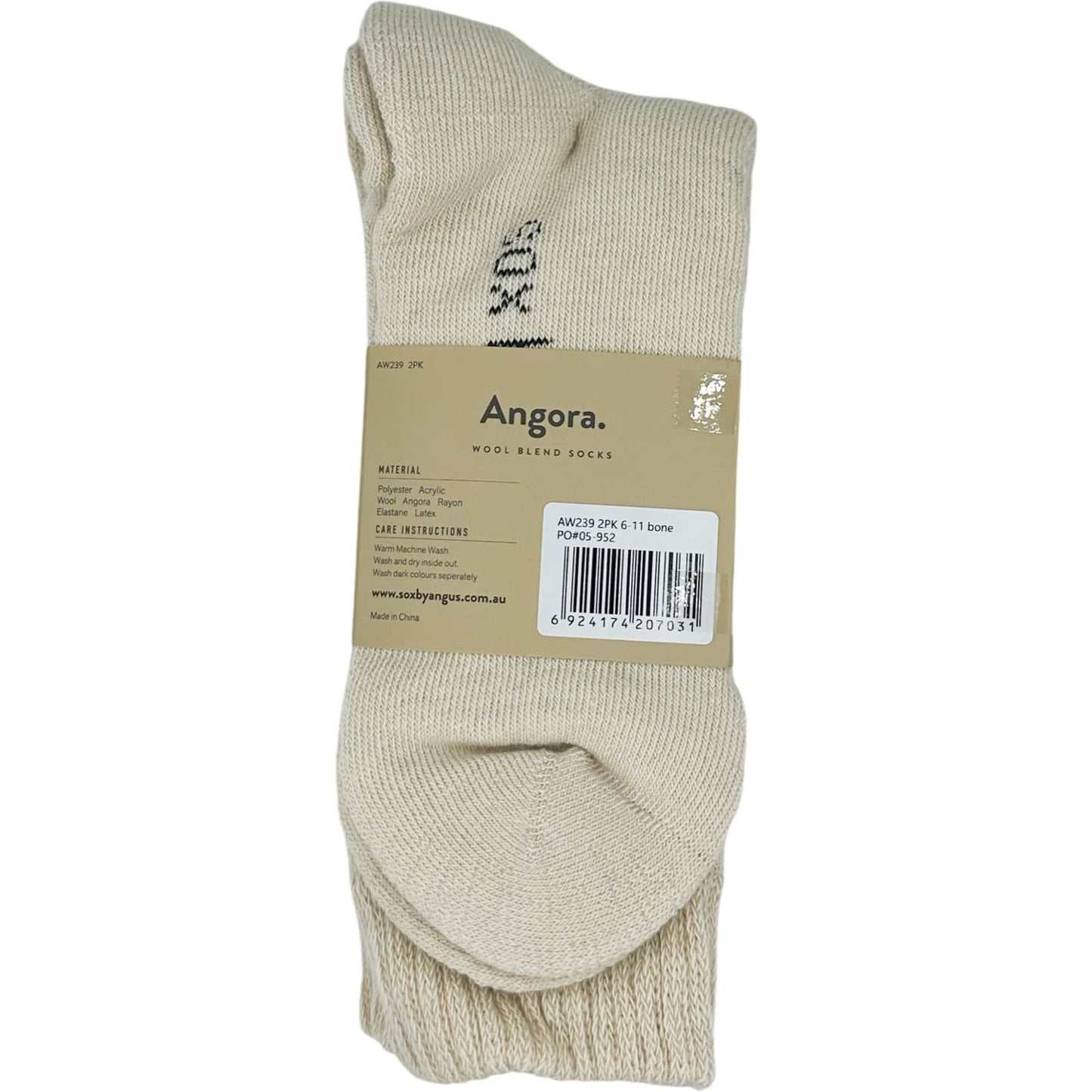 Angora Wool Blend Cushion Crew Socks - Bone