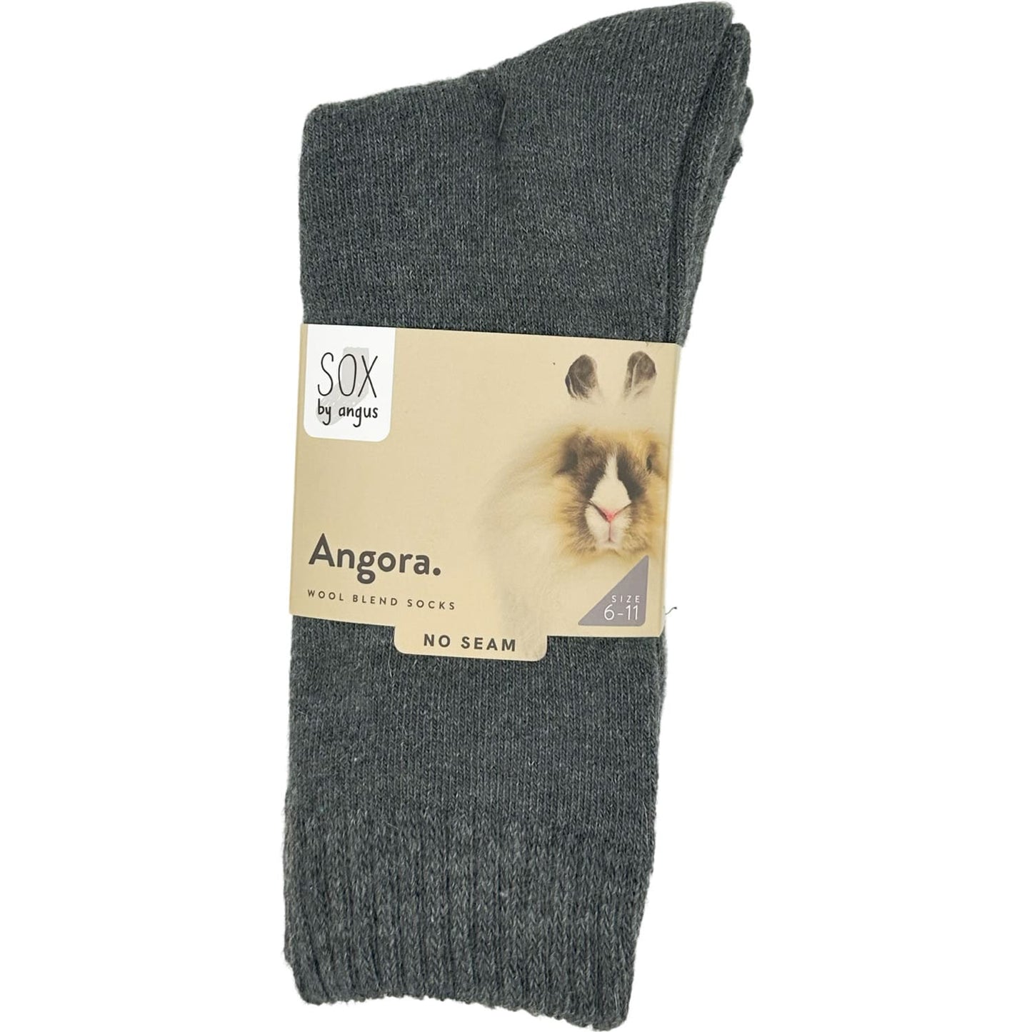 Angora Wool Blend Cushion Crew Socks - Charcoal