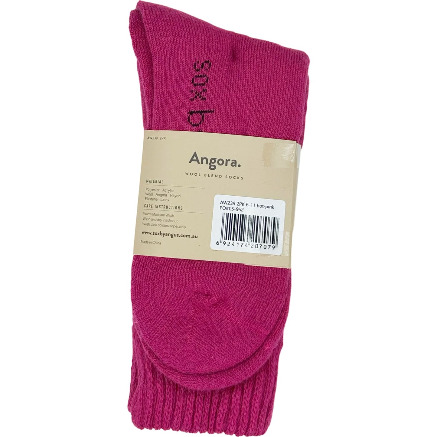 Angora Wool Blend Cushion Crew Socks - Hot Pink