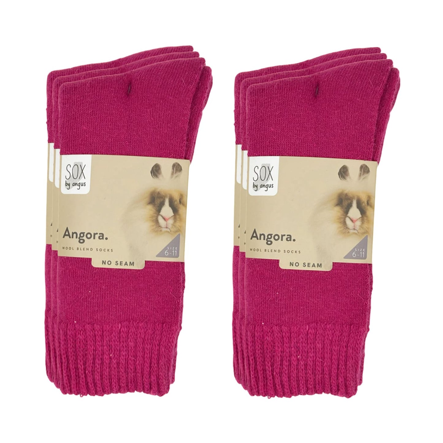 Angora Wool Blend Cushion Crew Socks - Hot Pink