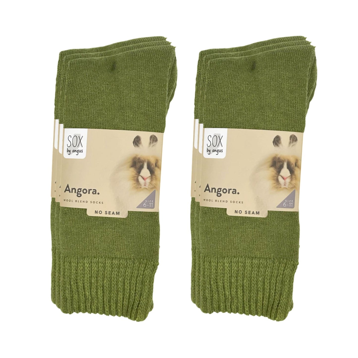Angora Wool Blend Cushion Crew Socks - Khaki Green