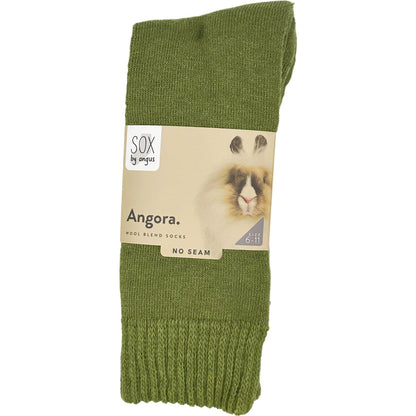 Angora Wool Blend Cushion Crew Socks - Khaki Green