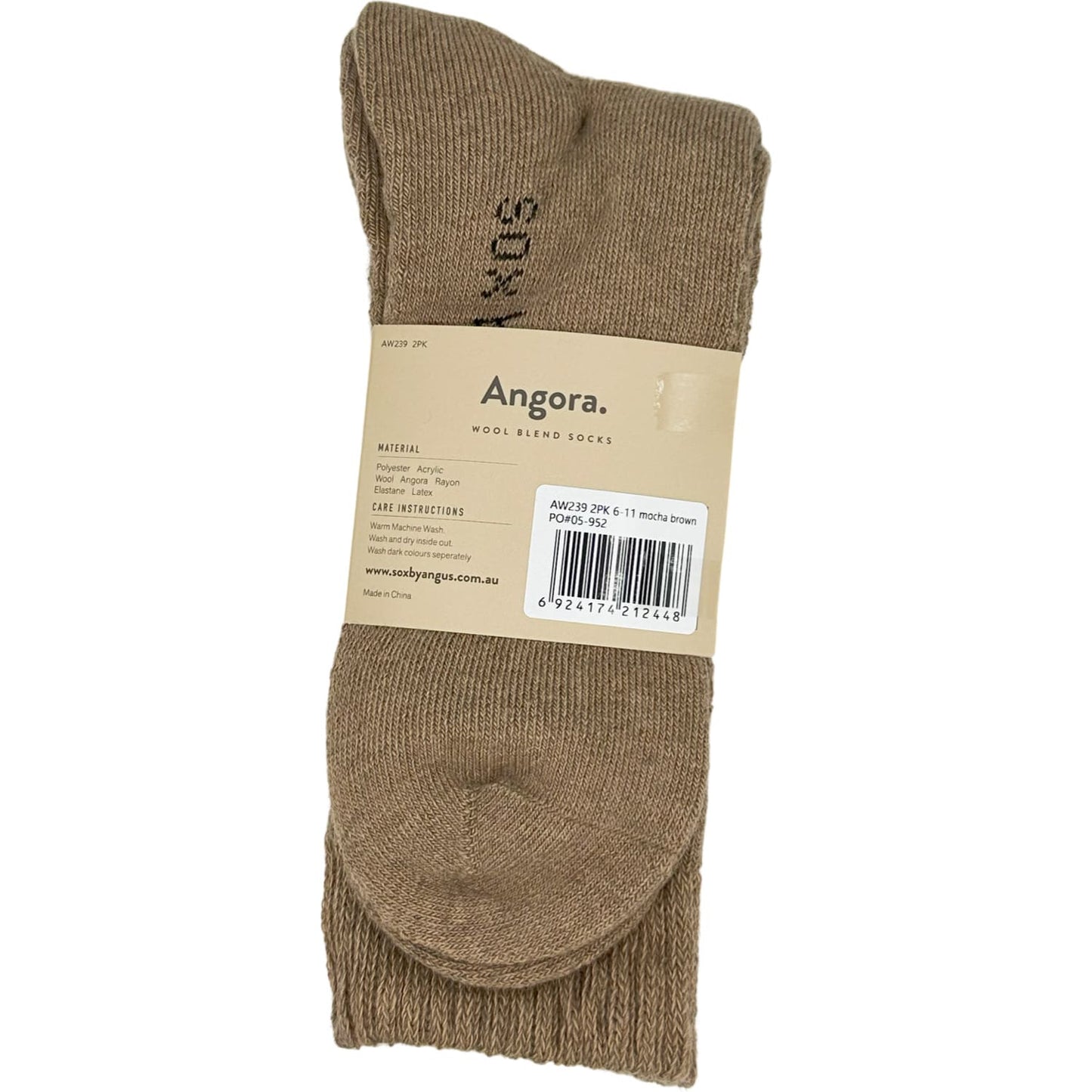 Angora Wool Blend Cushion Crew Socks - Mocha