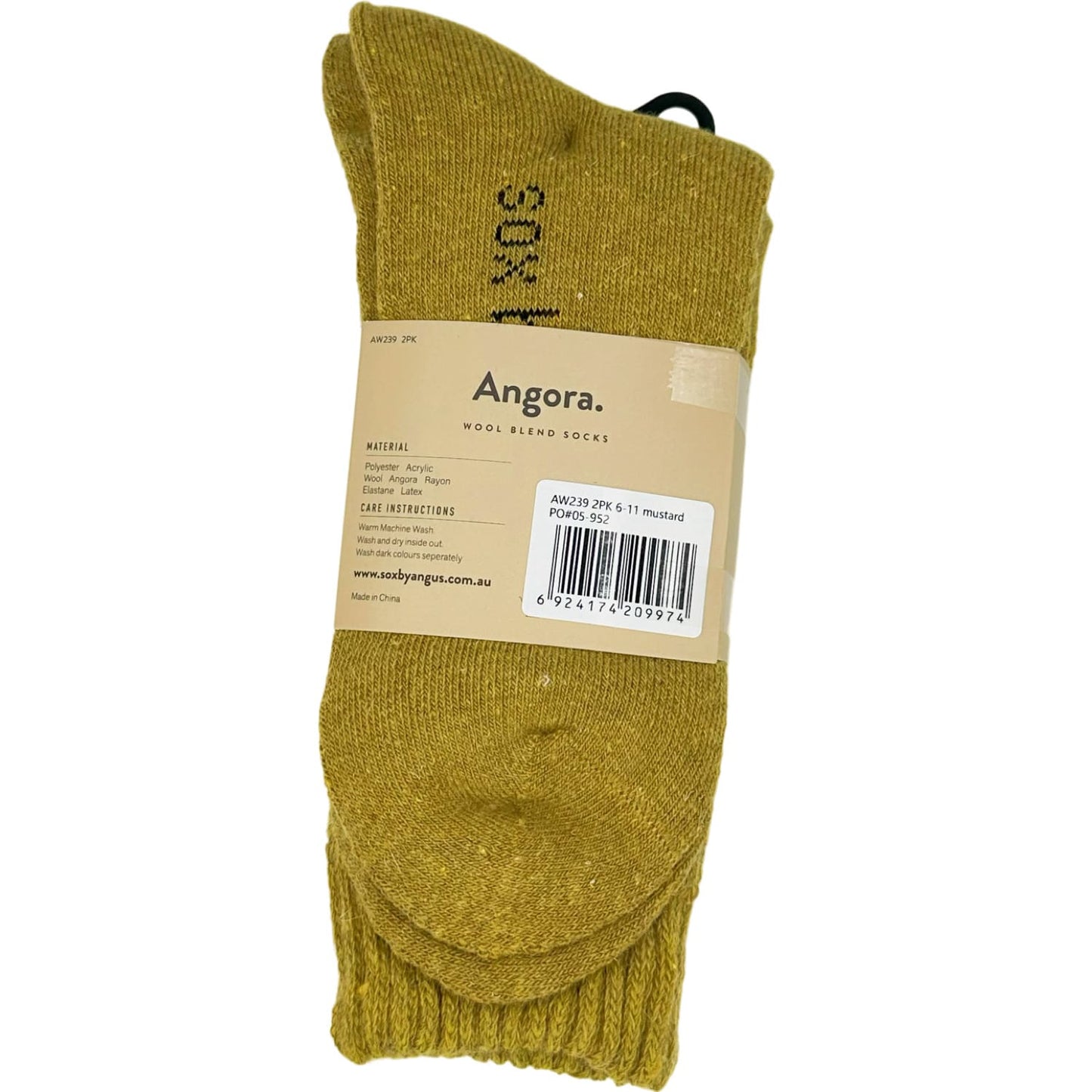 Angora Wool Blend Cushion Crew Socks - Mustard