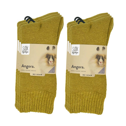 Angora Wool Blend Cushion Crew Socks - Mustard