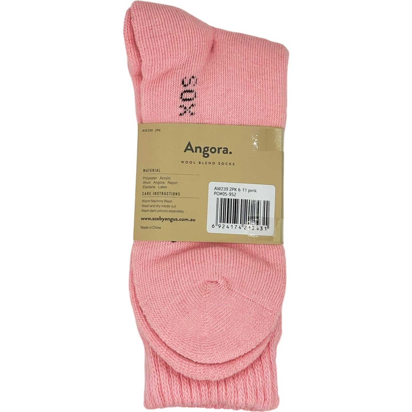 Angora Wool Blend Cushion Crew Socks - Pink