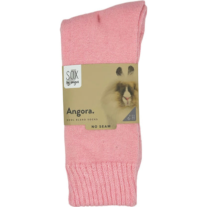 Angora Wool Blend Cushion Crew Socks - Pink