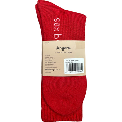 Angora Wool Blend Cushion Crew Socks - Red