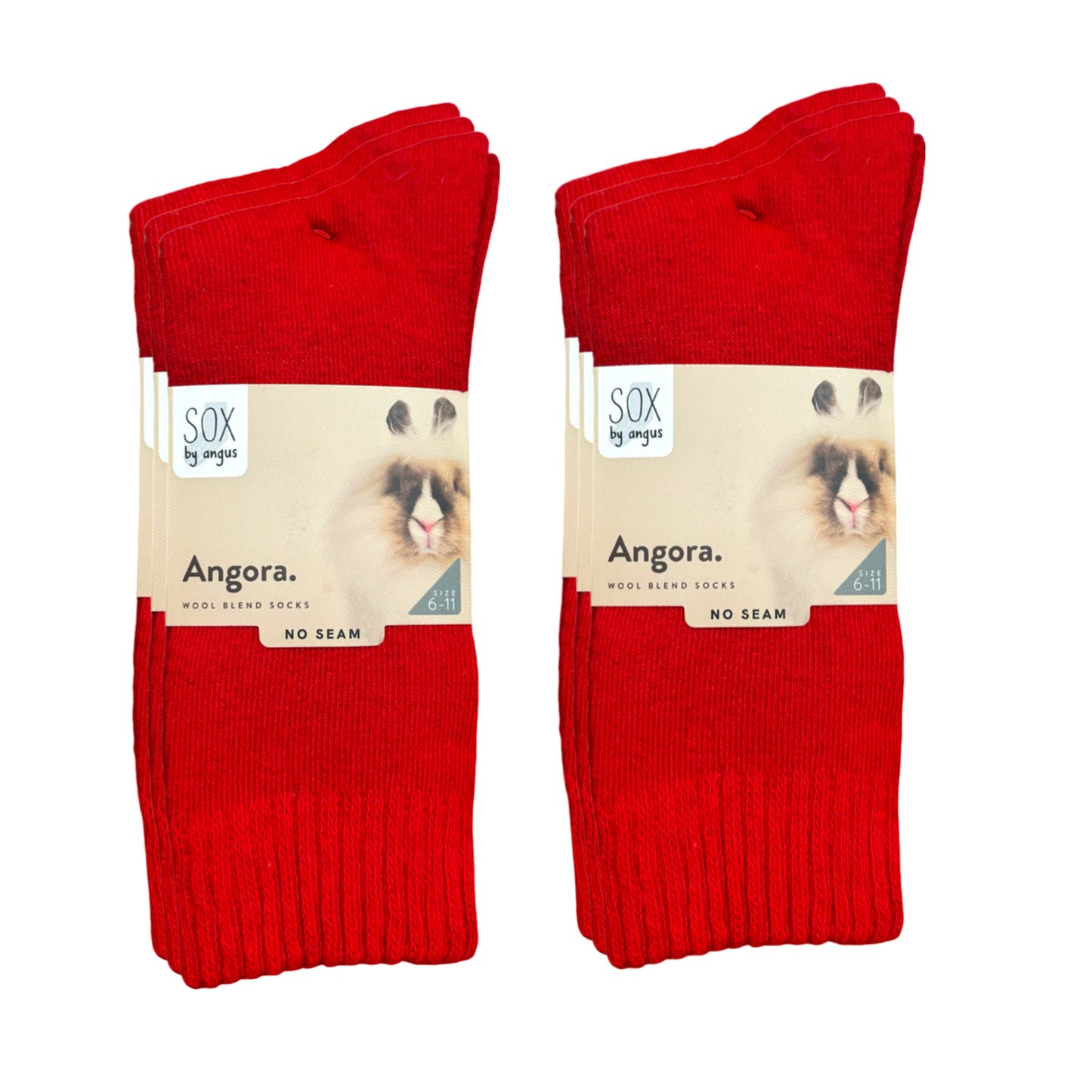 Angora Wool Blend Cushion Crew Socks - Red