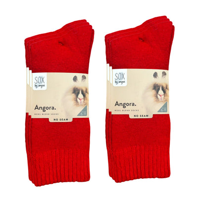 Angora Wool Blend Cushion Crew Socks - Red