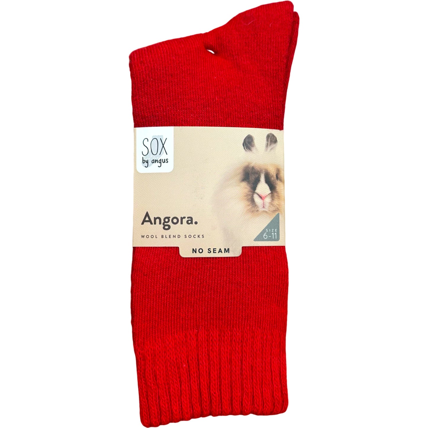 Angora Wool Blend Cushion Crew Socks - Red