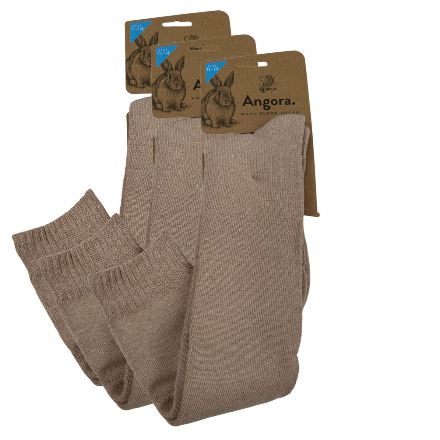 Angora Wool Blend Knee High Socks with SEAMLESS Toe - Beige