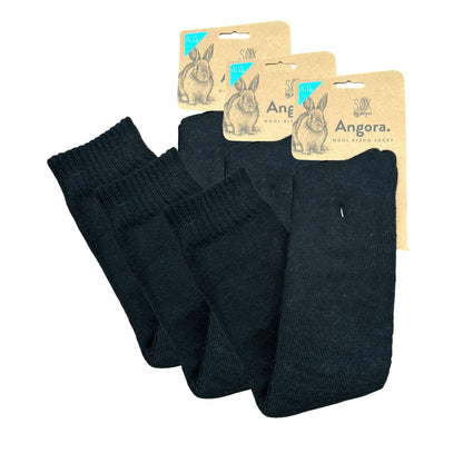 Angora Wool Blend Knee High Socks with SEAMLESS Toe - Black