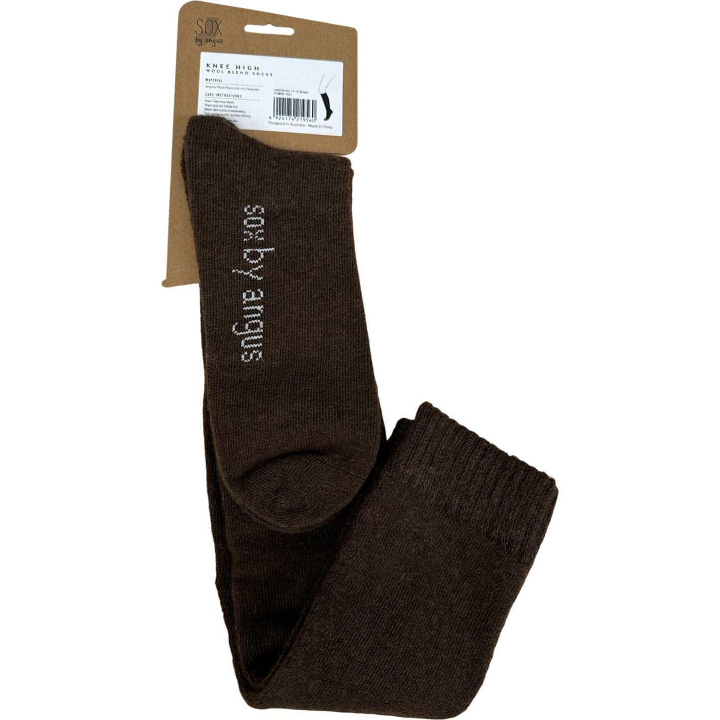 Angora Wool Blend Knee High Socks with SEAMLESS Toe - Brown