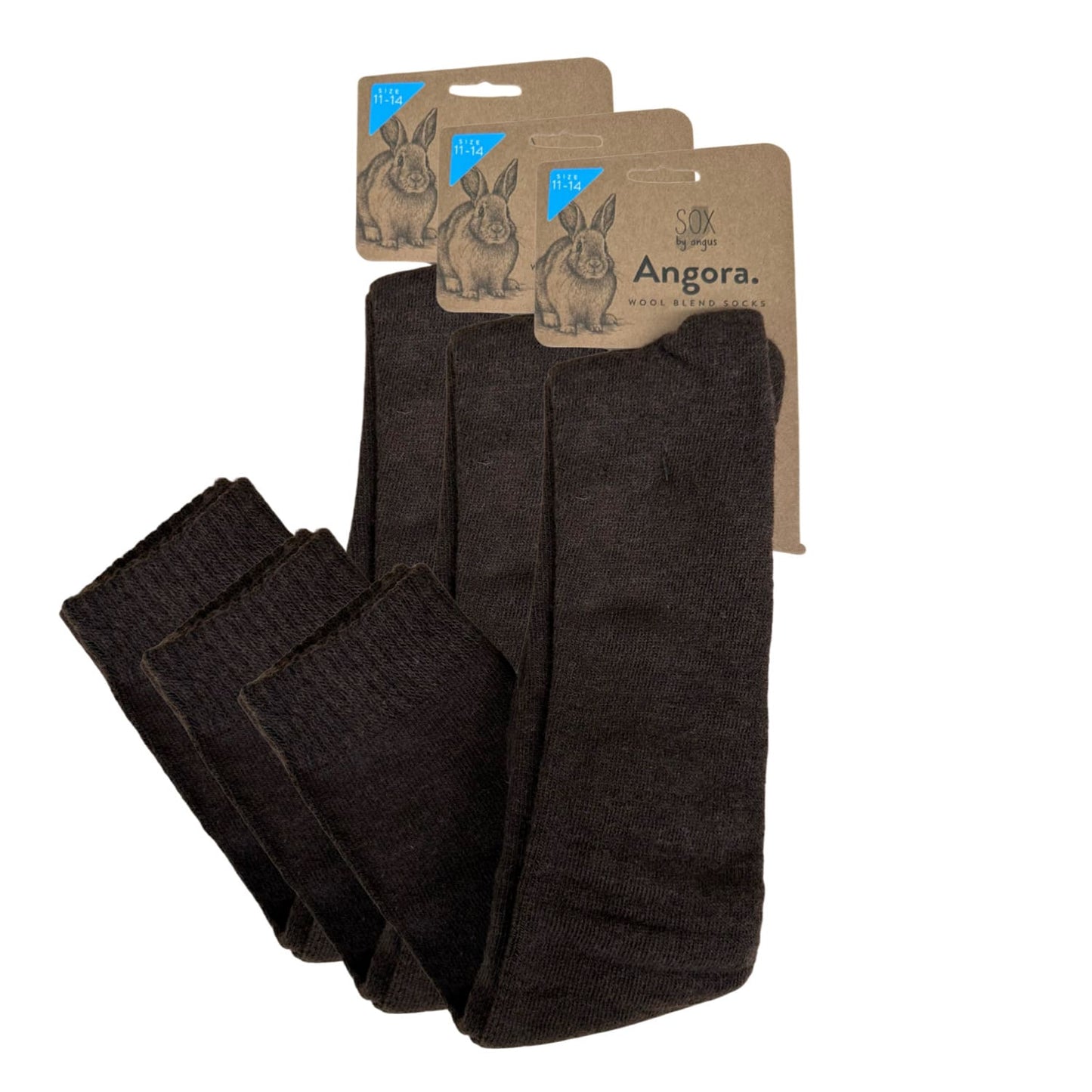 Angora Wool Blend Knee High Socks with SEAMLESS Toe - Brown