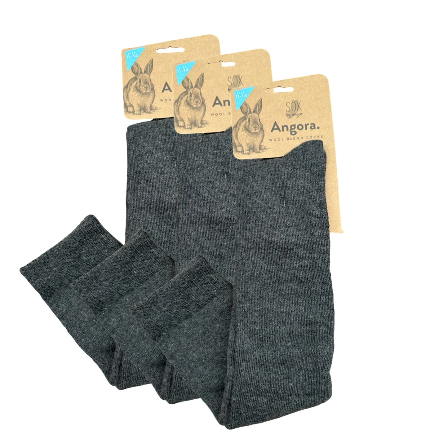 Angora Wool Blend Knee High Socks with SEAMLESS Toe - Charcoal