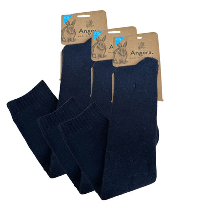 Angora Wool Blend Knee High Socks with SEAMLESS Toe - Navy