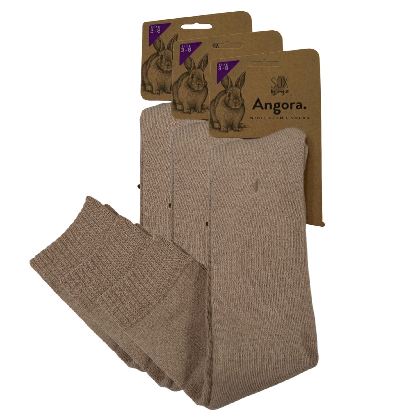 Angora Wool Blend Knee High Socks with SEAMLESS Toe - Beige