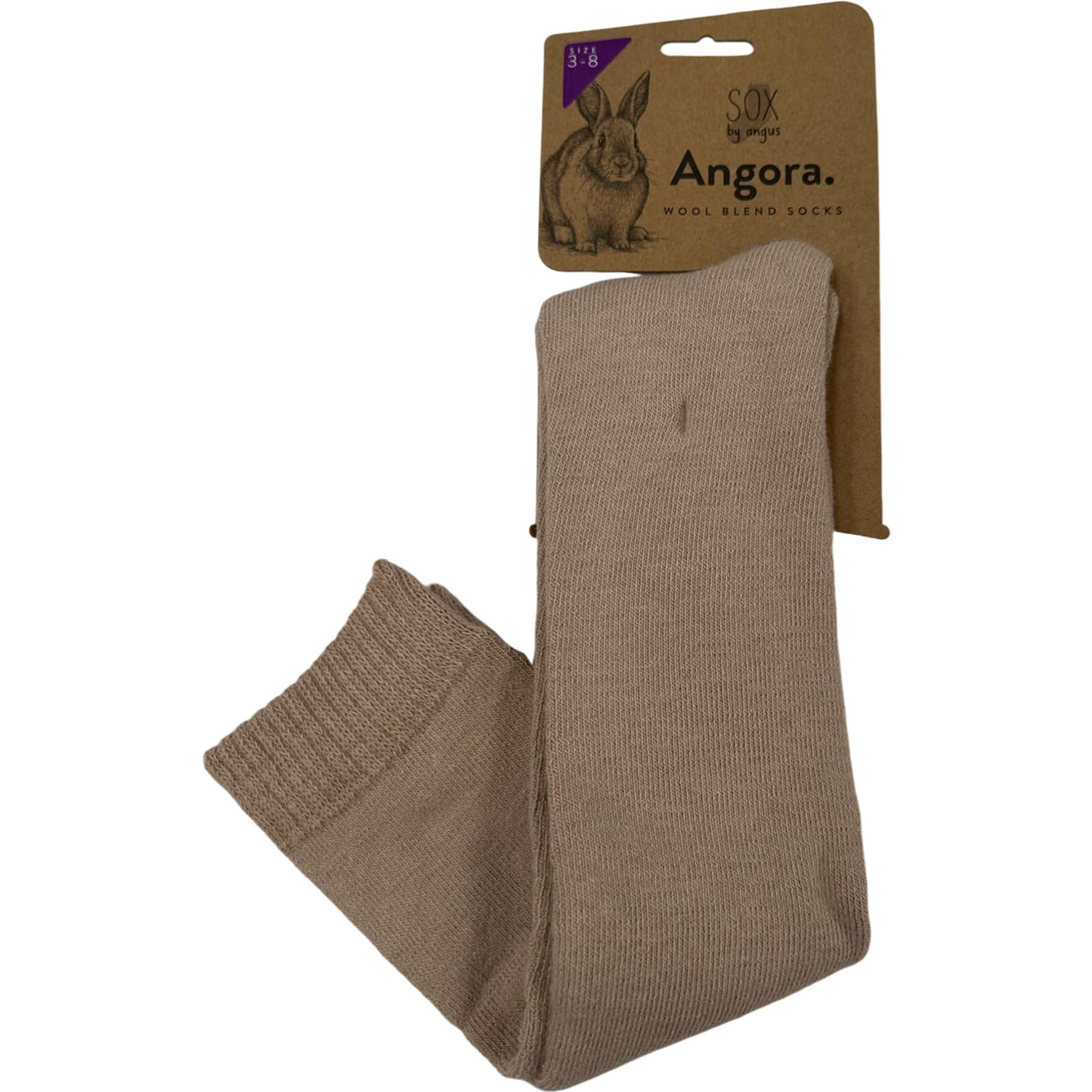 Angora Wool Blend Knee High Socks with SEAMLESS Toe - Beige