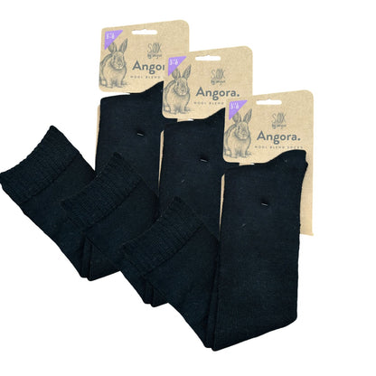 Angora Wool Blend Knee High Socks with SEAMLESS Toe - Black