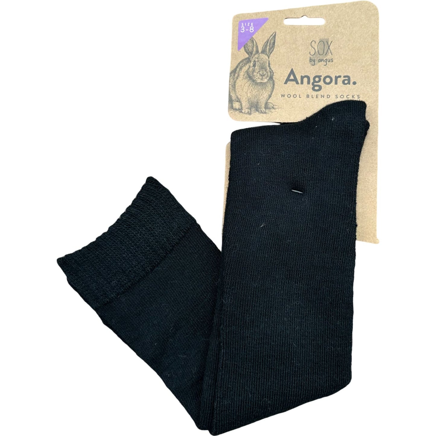 Angora Wool Blend Knee High Socks with SEAMLESS Toe - Black