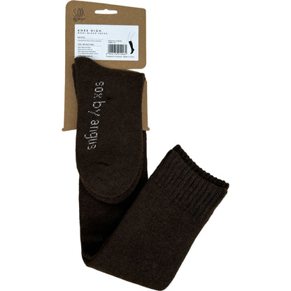Angora Wool Blend Knee High Socks with SEAMLESS Toe - Brown