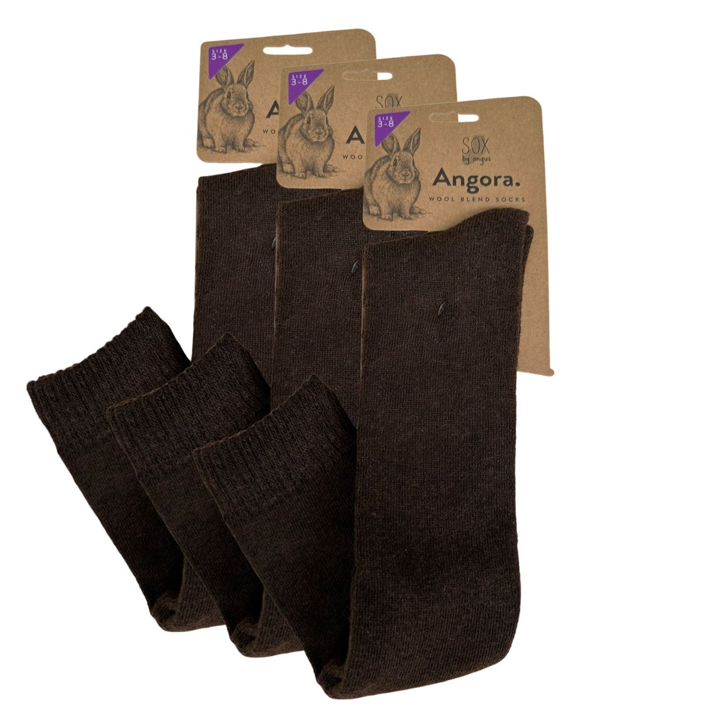 Angora Wool Blend Knee High Socks with SEAMLESS Toe - Brown